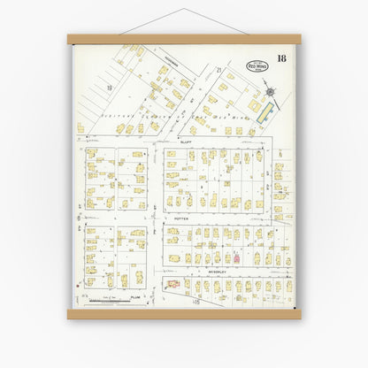 Old map wall art mockup — magnetic wood frame on white wall — Sanborn Fire Insurance Map from Red Wing, Goodhue County, Minnesota (1917), Sheet #0018