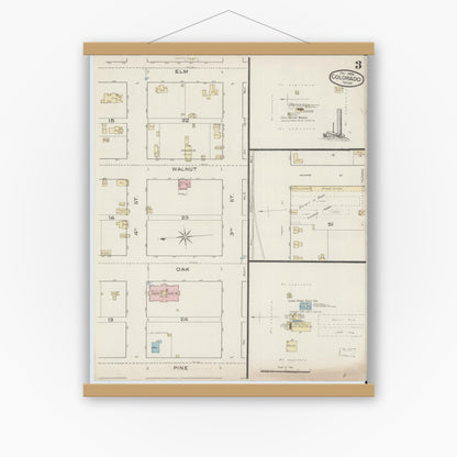 Old map wall art mockup — magnetic wood frame on white wall — Sanborn Fire Insurance Map from Colorado, Mitchell County, Texas (1886), Sheet #0003