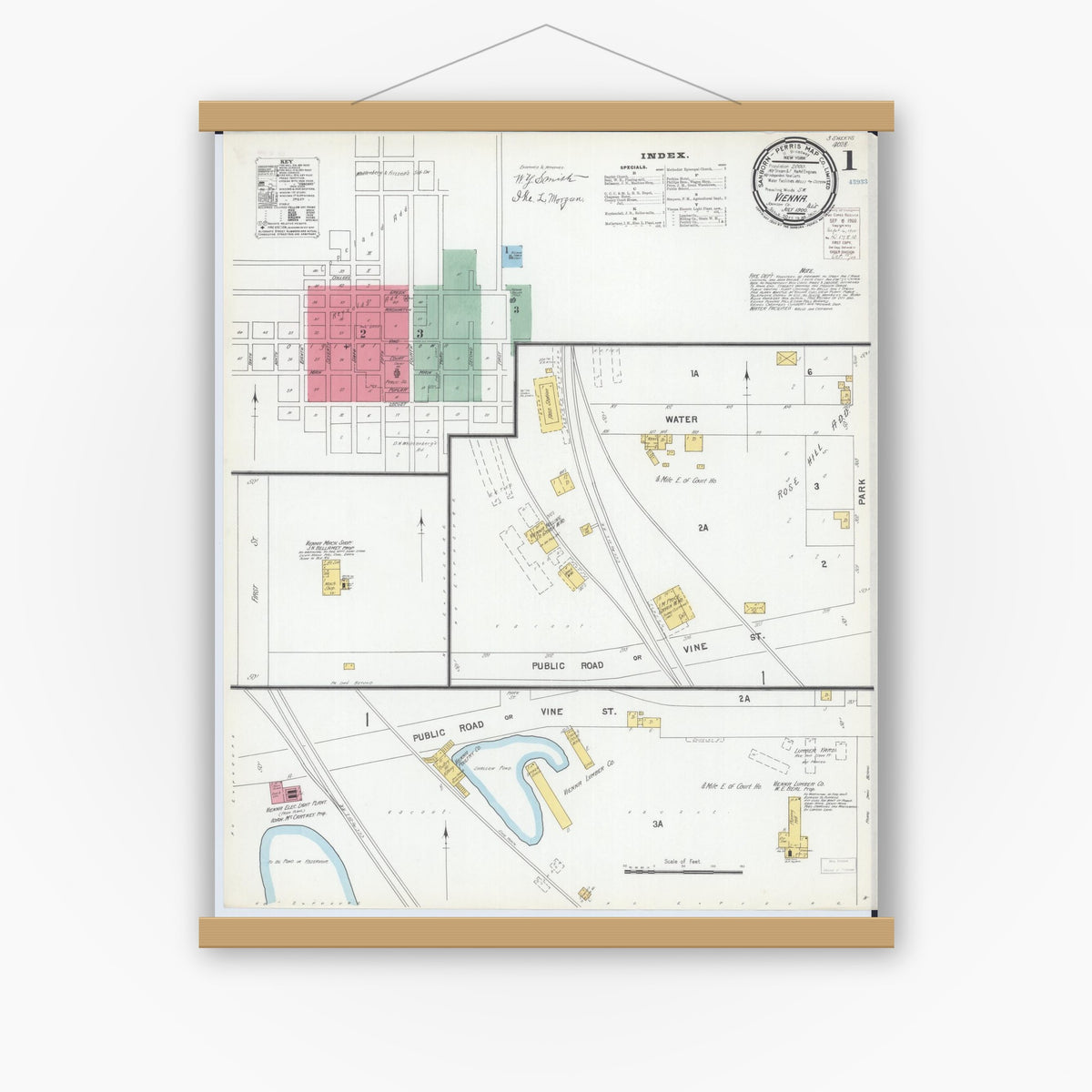Old map wall art mockup — magnetic wood frame on white wall — Sanborn Fire Insurance Map from Vienna, Johnson County, Illinois (1900) - Complete Map Set