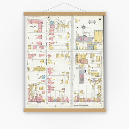 Old map wall art mockup — magnetic wood frame on white wall — Sanborn Fire Insurance Map from Washington, Washington County, Pennsylvania (1900), Sheet #0005