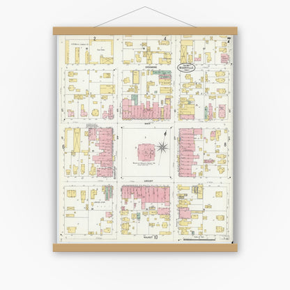 Old map wall art mockup — magnetic wood frame on white wall — Sanborn Fire Insurance Map from Boonville, Warrick County, Indiana (1907), Sheet #0007