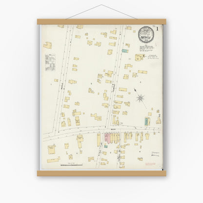 Old map wall art mockup — magnetic wood frame on white wall — Sanborn Fire Insurance Map from Portville, Cattaraugus County, New York (1897), Sheet #0001