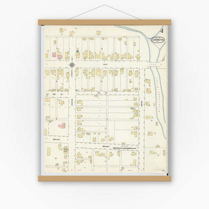 Old map wall art mockup — magnetic wood frame on white wall — Sanborn Fire Insurance Map from Cardington, Morrow County, Ohio (1912), Sheet #0004