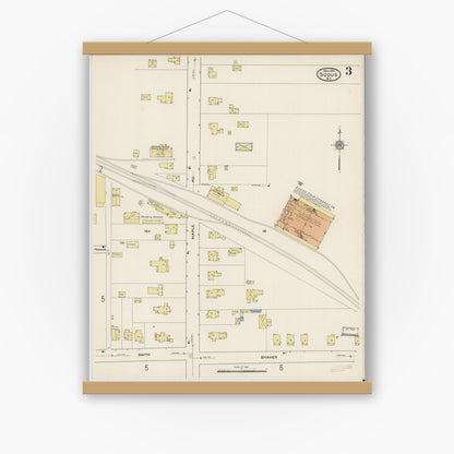 Old map wall art mockup — magnetic wood frame on white wall — Sanborn Fire Insurance Map from Sodus, Wayne County, New York (1915), Sheet #0003