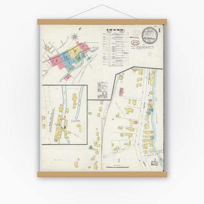 Old map wall art mockup — magnetic wood frame on white wall — Sanborn Fire Insurance Map from Great Barrington, Berkshire County, Massachusetts (1898), Sheet #0001