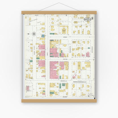 Old map wall art mockup — magnetic wood frame on white wall — Sanborn Fire Insurance Map from Montpelier, Williams County, Ohio (1905), Sheet #0002