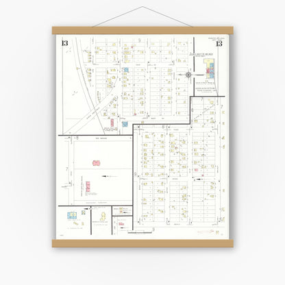 Old map wall art mockup — magnetic wood frame on white wall — Sanborn Fire Insurance Map from Webster City, Hamilton County, Iowa (1938), Sheet #0013