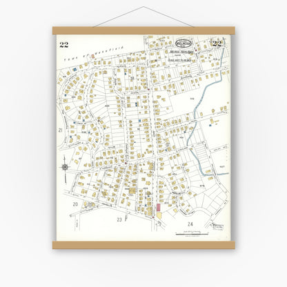 Old map wall art mockup — magnetic wood frame on white wall — Sanborn Fire Insurance Map from Melrose, Middlesex County, Massachusetts (1923), Sheet #0022
