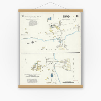 Old map wall art mockup — magnetic wood frame on white wall — Sanborn Fire Insurance Map from Port Washington, Nassau County, New York (1925), Sheet #0018