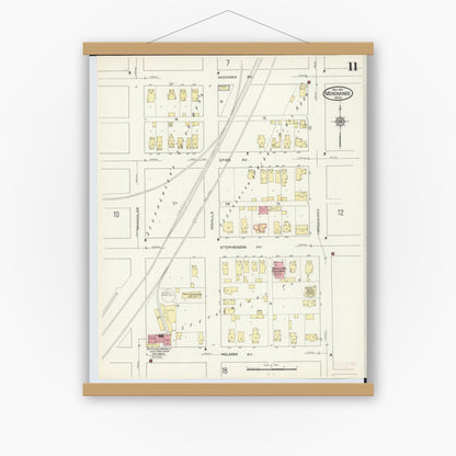 Old map wall art mockup — magnetic wood frame on white wall — Sanborn Fire Insurance Map from Menominee, Menominee County, Michigan (1913), Sheet #0011
