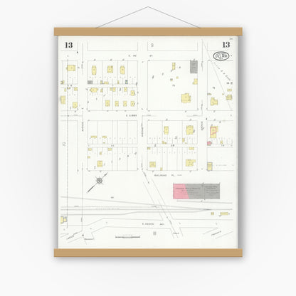 Old map wall art mockup — magnetic wood frame on white wall — Sanborn Fire Insurance Map from Del Rio, Val Verde County, Texas (1930), Sheet #0013