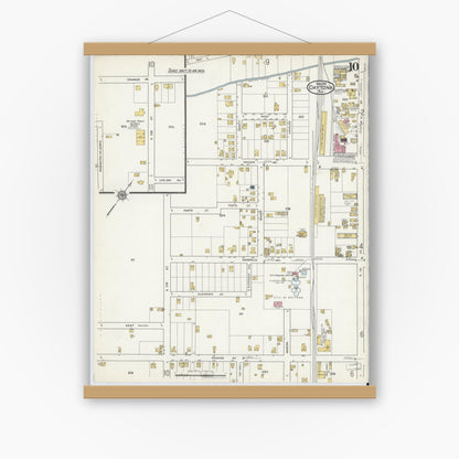 Old map wall art mockup — magnetic wood frame on white wall — Sanborn Fire Insurance Map from Daytona, Volusia County, Florida (1916), Sheet #0010