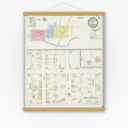 Old map wall art mockup — magnetic wood frame on white wall — Sanborn Fire Insurance Map from Lynchburg, Highland County, Ohio (1895) - Complete Map Set