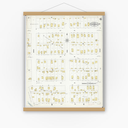 Old map wall art mockup — magnetic wood frame on white wall — Sanborn Fire Insurance Map from Two Harbors, Lake County, Minnesota (1907), Sheet #0006