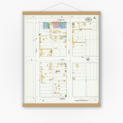 Old map wall art mockup — magnetic wood frame on white wall — Sanborn Fire Insurance Map from San Angelo, Tom Green County, Texas (1900), Sheet #0005