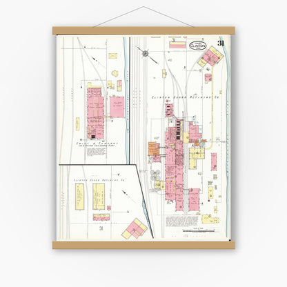 Old map wall art mockup — magnetic wood frame on white wall — Sanborn Fire Insurance Map from Clinton, Clinton County, Iowa (1917), Sheet #0031