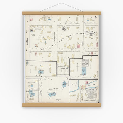 Old map wall art mockup — magnetic wood frame on white wall — Sanborn Fire Insurance Map from Faribault, Rice County, Minnesota (1884), Sheet #0005
