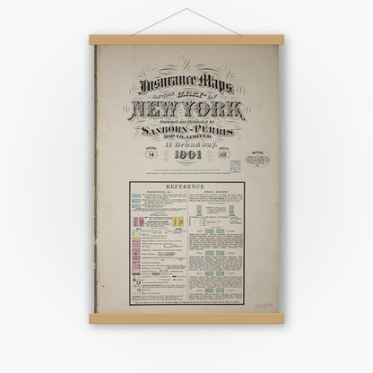 Old map wall art mockup — magnetic wood frame on white wall — Sanborn Fire Insurance Map from New York, Bronx, Manhattan, New York (1901), Sheet #0001