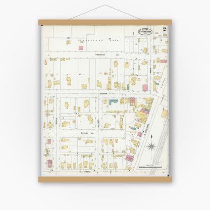 Old map wall art mockup — magnetic wood frame on white wall — Sanborn Fire Insurance Map from Effingham, Effingham County, Illinois (1906), Sheet #0002