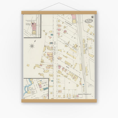 Old map wall art mockup — magnetic wood frame on white wall — Sanborn Fire Insurance Map from Kewaskum, Washington County, Wisconsin (1894), Sheet #0002
