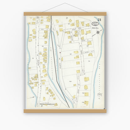 Old map wall art mockup — magnetic wood frame on white wall — Sanborn Fire Insurance Map from Hull, Plymouth County, Massachusetts (1916), Sheet #0021