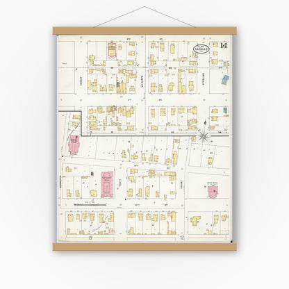 Old map wall art mockup — magnetic wood frame on white wall — Sanborn Fire Insurance Map from La Salle, La Salle County, Illinois (1906), Sheet #0014