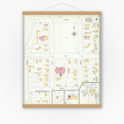 Old map wall art mockup — magnetic wood frame on white wall — Sanborn Fire Insurance Map from Delavan, Walworth County, Wisconsin (1904), Sheet #0004