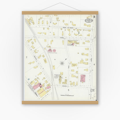 Old map wall art mockup — magnetic wood frame on white wall — Sanborn Fire Insurance Map from Stoughton, Norfolk County, Massachusetts (1896), Sheet #0003