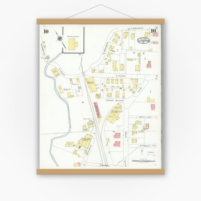 Old map wall art mockup — magnetic wood frame on white wall — Sanborn Fire Insurance Map from Lexington, Independent Cities, Virginia (1926), Sheet #0010