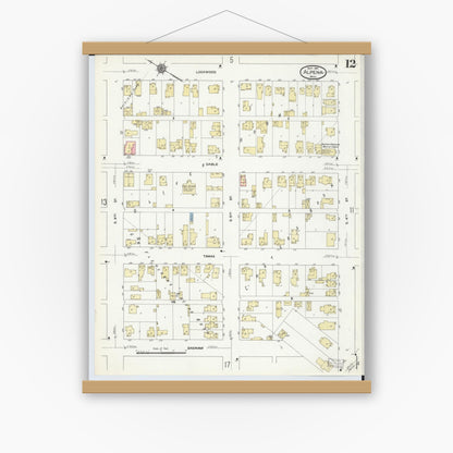 Old map wall art mockup — magnetic wood frame on white wall — Sanborn Fire Insurance Map from Alpena, Alpena County, Michigan (1910), Sheet #0012