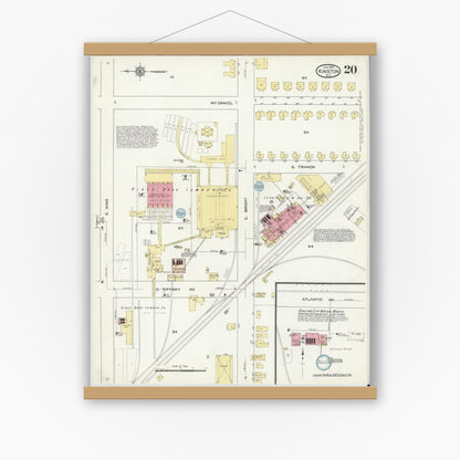 Old map wall art mockup — magnetic wood frame on white wall — Sanborn Fire Insurance Map from Kinston, Lenoir County, North Carolina (1914), Sheet #0020