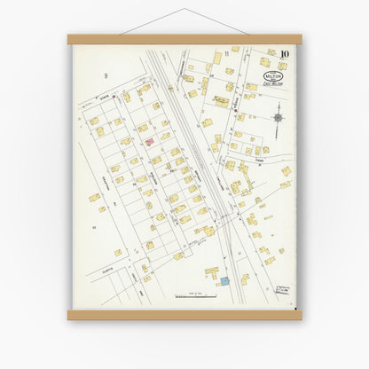 Old map wall art mockup — magnetic wood frame on white wall — Sanborn Fire Insurance Map from Milton, Norfolk County, Massachusetts (1911), Sheet #0010