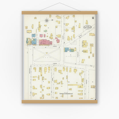 Old map wall art mockup — magnetic wood frame on white wall — Sanborn Fire Insurance Map from Prattsburgh, Steuben County, New York (1898), Sheet #0002
