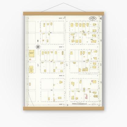 Old map wall art mockup — magnetic wood frame on white wall — Sanborn Fire Insurance Map from Colton, San Bernardino County, California (1907), Sheet #0004