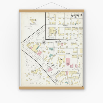 Old map wall art mockup — magnetic wood frame on white wall — Sanborn Fire Insurance Map from Johnstown, Cambria County, Pennsylvania (1891), Sheet #0003