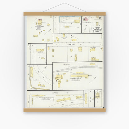Old map wall art mockup — magnetic wood frame on white wall — Sanborn Fire Insurance Map from Huntington, Suffolk County, New York (1897), Sheet #0006