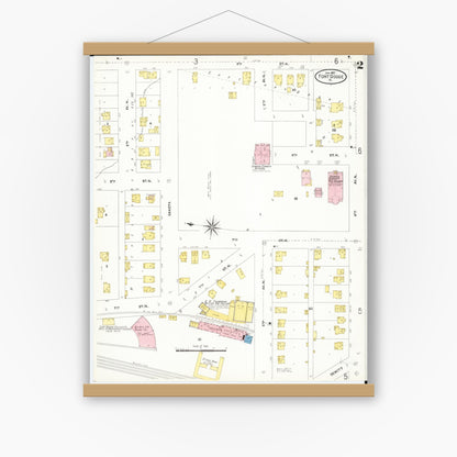 Old map wall art mockup — magnetic wood frame on white wall — Sanborn Fire Insurance Map from Fort Dodge, Webster County, Iowa (1907), Sheet #0002