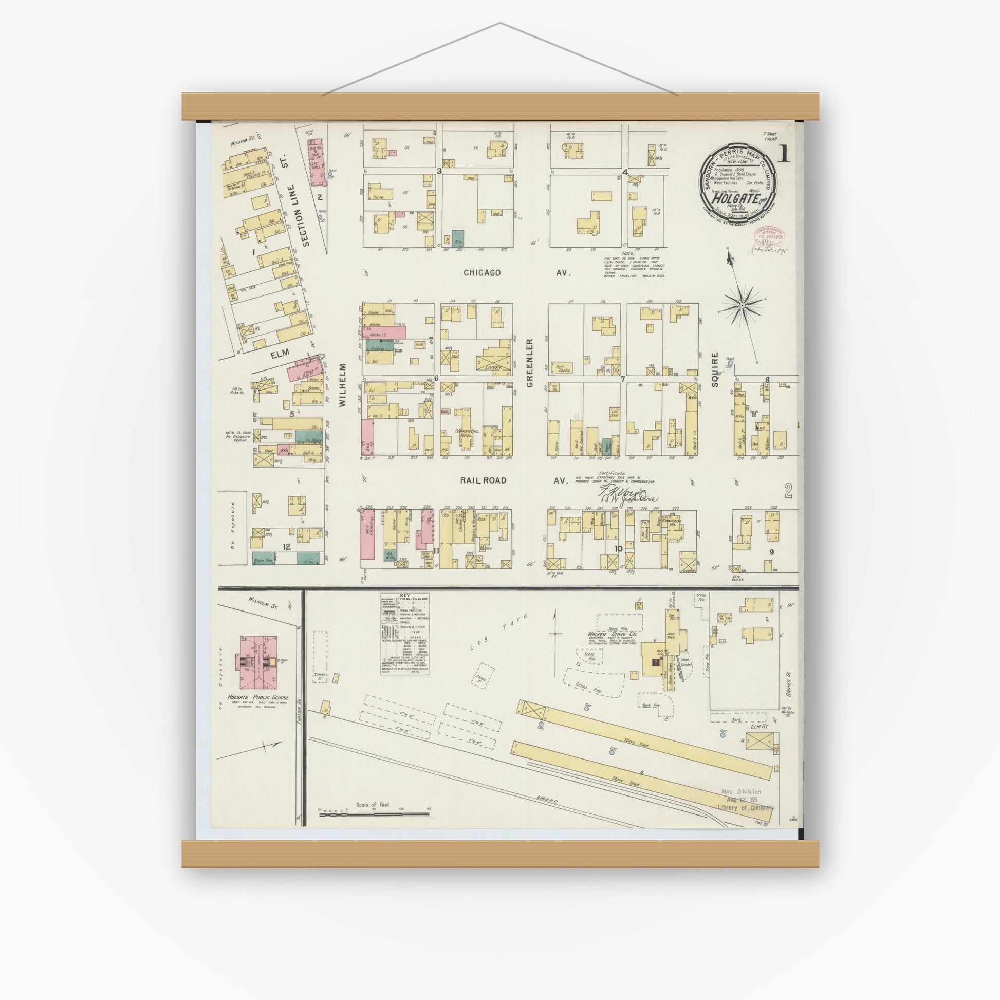 Old map wall art mockup — magnetic wood frame on white wall — Sanborn Fire Insurance Map from Holgate, Henry County, Ohio (1895) - Complete Map Set