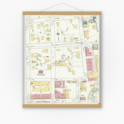 Old map wall art mockup — magnetic wood frame on white wall — Sanborn Fire Insurance Map from Palatka, Putnam County, Florida (1915), Sheet #0010