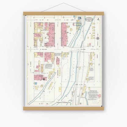 Old map wall art mockup — magnetic wood frame on white wall — Sanborn Fire Insurance Map from Rochester, Olmsted County, Minnesota (1914), Sheet #0004