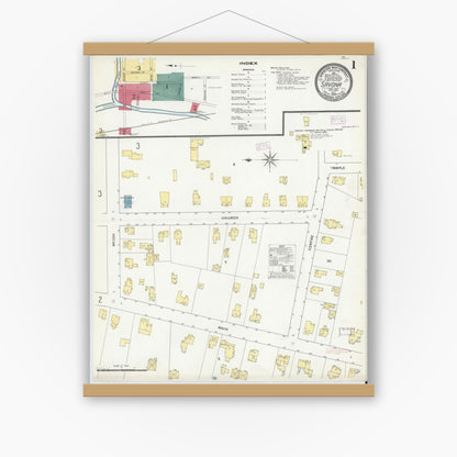 Old map wall art mockup — magnetic wood frame on white wall — Sanborn Fire Insurance Map from Savona, Steuben County, New York (1909), Sheet #0001