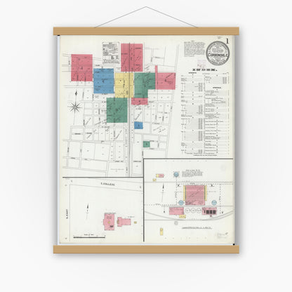 Old map wall art mockup — magnetic wood frame on white wall — Sanborn Fire Insurance Map from Carbondale, Jackson County, Illinois (1906), Sheet #0001