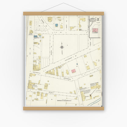 Old map wall art mockup — magnetic wood frame on white wall — Sanborn Fire Insurance Map from Elkton, Rockingham County, Virginia (1913), Sheet #0002