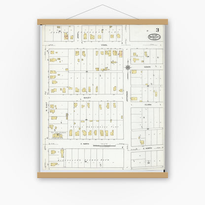 Old map wall art mockup — magnetic wood frame on white wall — Sanborn Fire Insurance Map from Boyne City, Charlevoix County, Michigan (1919), Sheet #0003