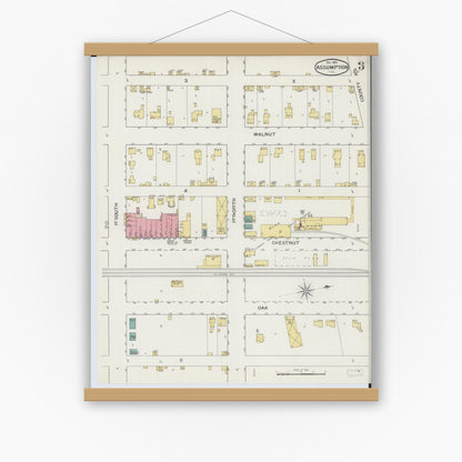 Old map wall art mockup — magnetic wood frame on white wall — Sanborn Fire Insurance Map from Assumption, Christian County, Illinois (1893), Sheet #0003
