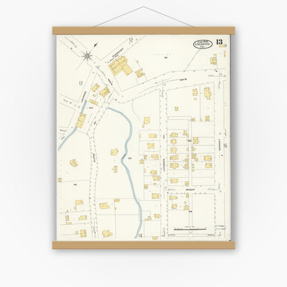 Old map wall art mockup — magnetic wood frame on white wall — Sanborn Fire Insurance Map from Los Gatos, Santa Clara County, California (1908), Sheet #0013