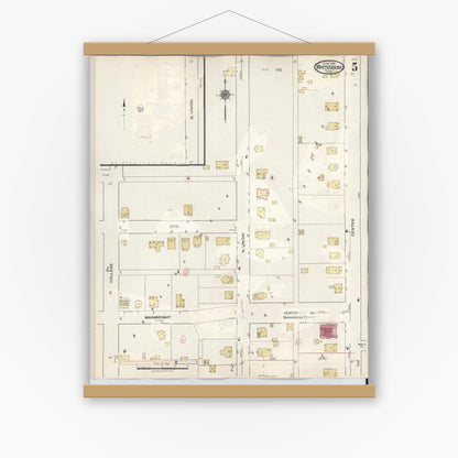 Old map wall art mockup — magnetic wood frame on white wall — Sanborn Fire Insurance Map from Whitesboro, Grayson County, Texas (1943), Sheet #0005