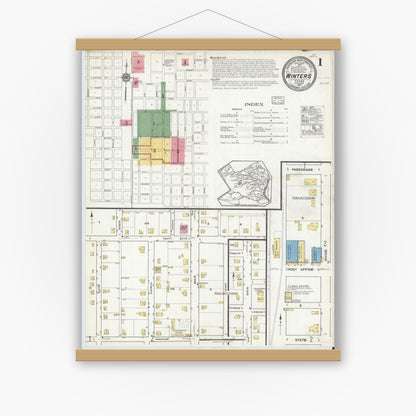 Old map wall art mockup — magnetic wood frame on white wall — Sanborn Fire Insurance Map from Winters, Runnels County, Texas (1917) - Complete Map Set