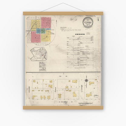 Old map wall art mockup — magnetic wood frame on white wall — Sanborn Fire Insurance Map from Flatonia, Fayette County, Texas (1922), Sheet #0001