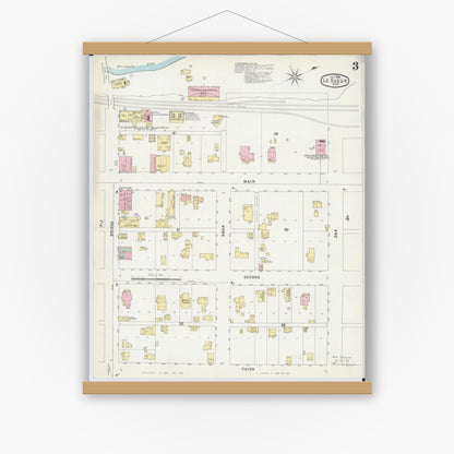Old map wall art mockup — magnetic wood frame on white wall — Sanborn Fire Insurance Map from Le Sueur, Le Sueur County, Minnesota (1896), Sheet #0003